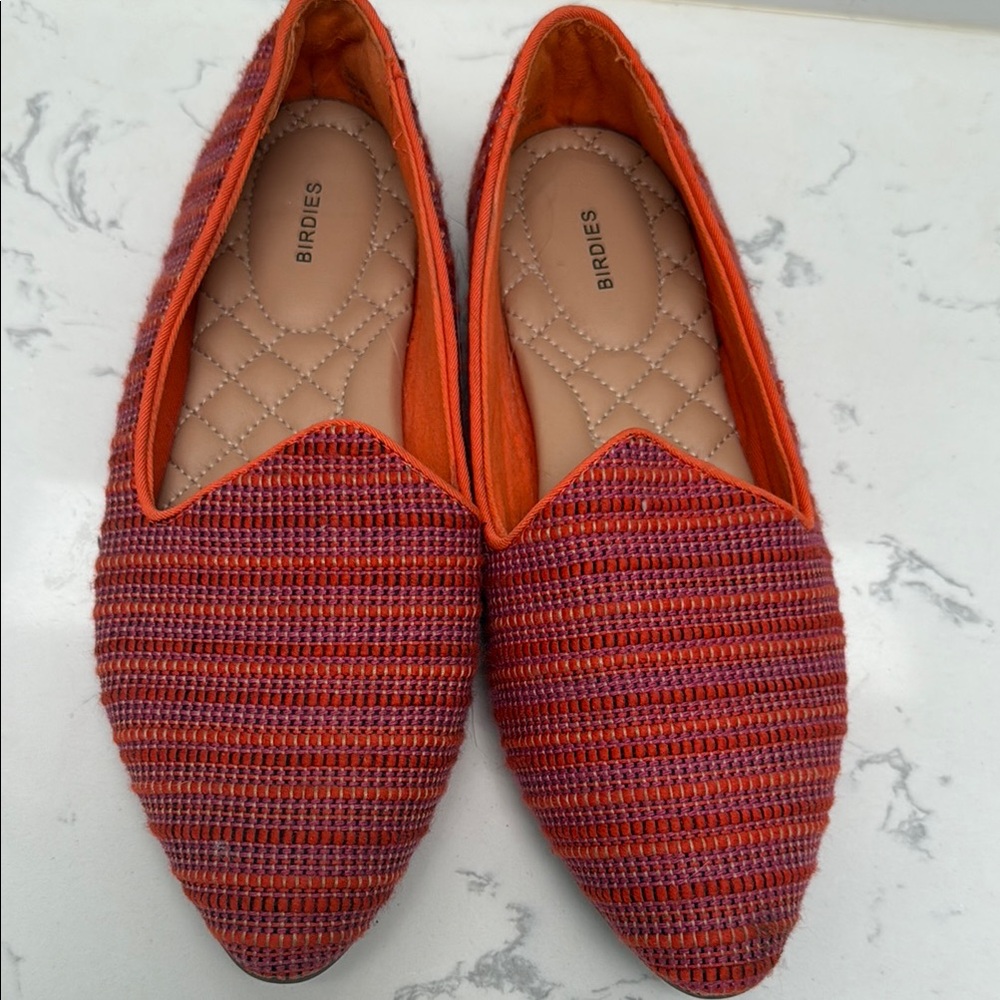Birdies Vibrant Heron Orange and  Hot Pink /Purple pattern Loafers